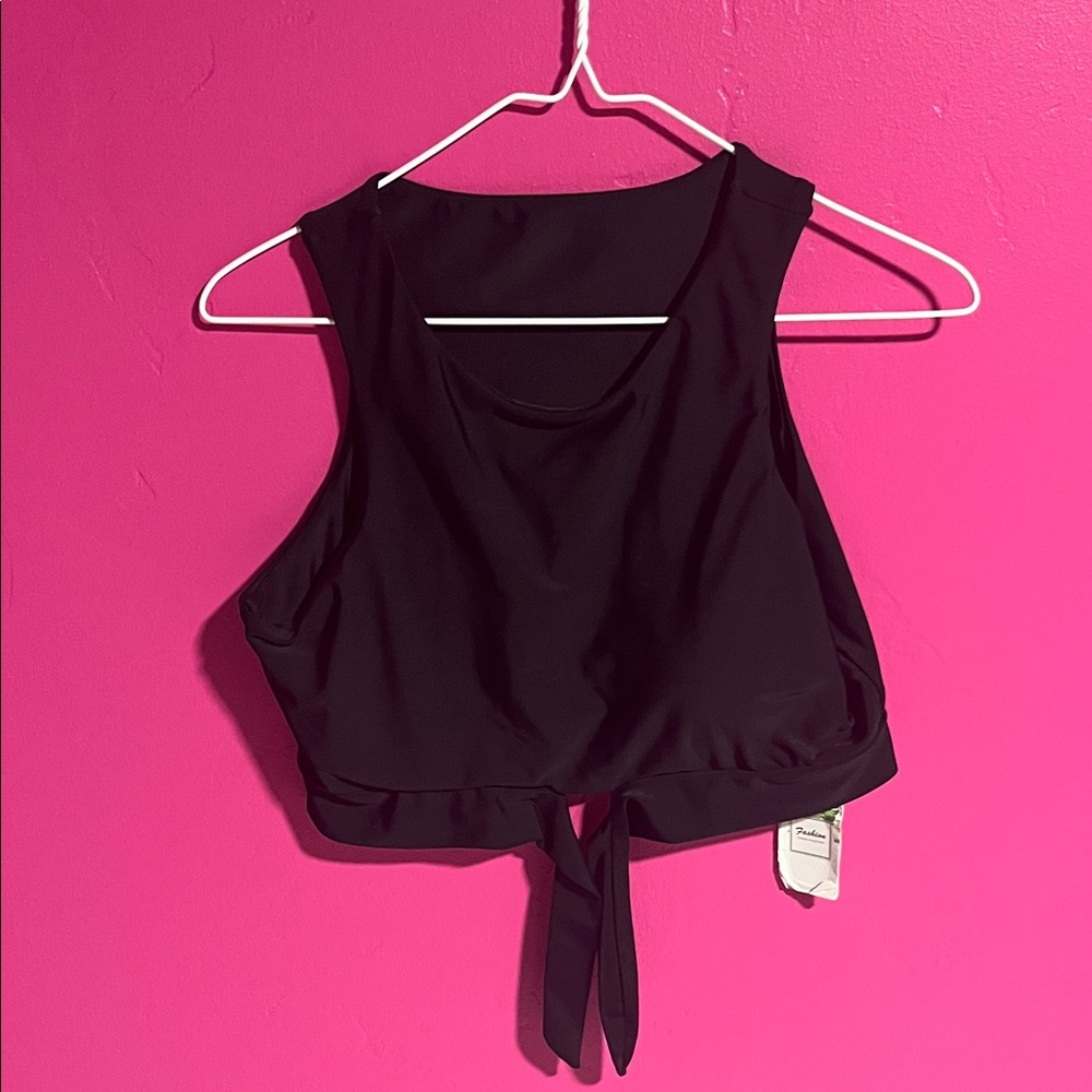 Black Sleeveless Tie-Front Top Swimsuit